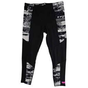 Betsey Johnson Performance Ankle Leggings Black & White Abstract Floral Active L